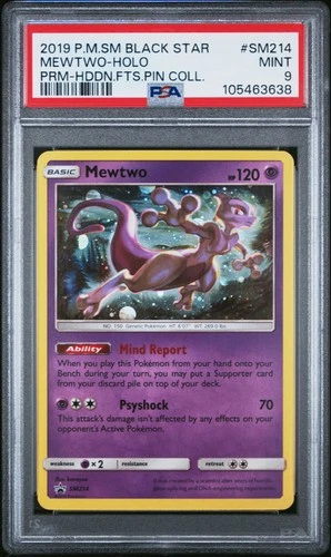 2019 POKEMON SM BLACK STAR PROMO HIDDEN FATES PIN COLL #SM214 MEWTWO-HOLO PSA 9