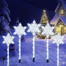 Snowflake Solar Christmas Pathway Lights, Set of 5 LED Outdoor Stake Lights, ...