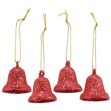 Primitives By Kathy Holiday Glitter Red Bell Ornaments SET OF 8 Christmas Decor