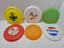 Lot of 6 Vintage Frisbee's Flying Disc Toys Wham-O Frisbee Pringles/Pepsi/Raid