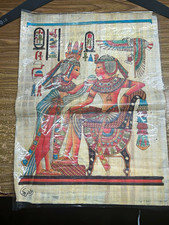 Egyptian Papyrus Painting Cleopatra & Mark Antony Hieroglyphics Scene