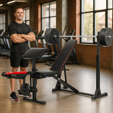 Adjustable Weight Bench Bench Press with Squat Rack Olympic Workout for Home Gym