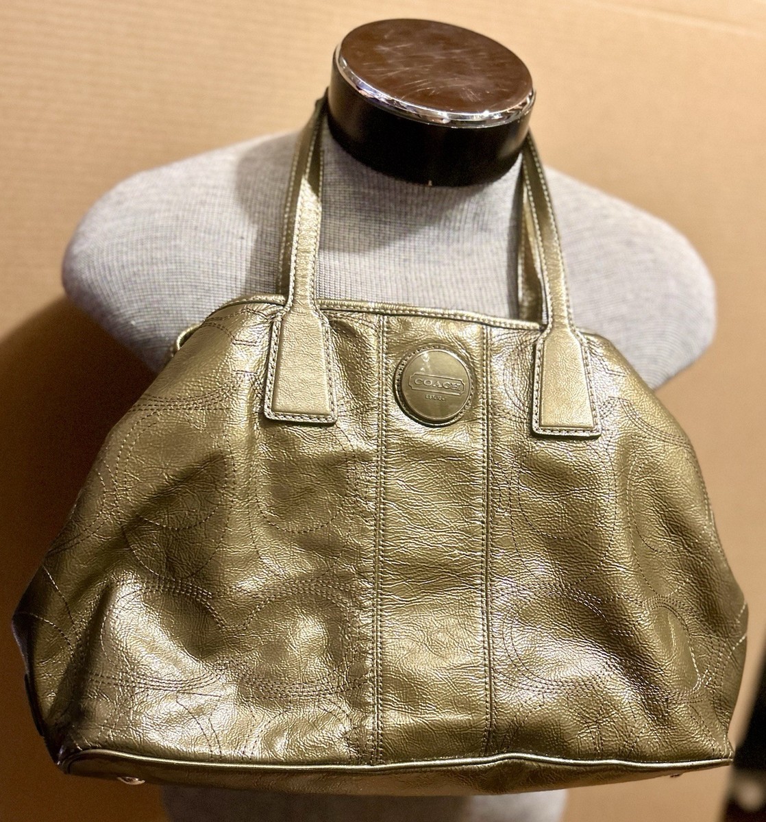 Coach Signature Stitched Patent Leather Frame Logo Carryall F15658