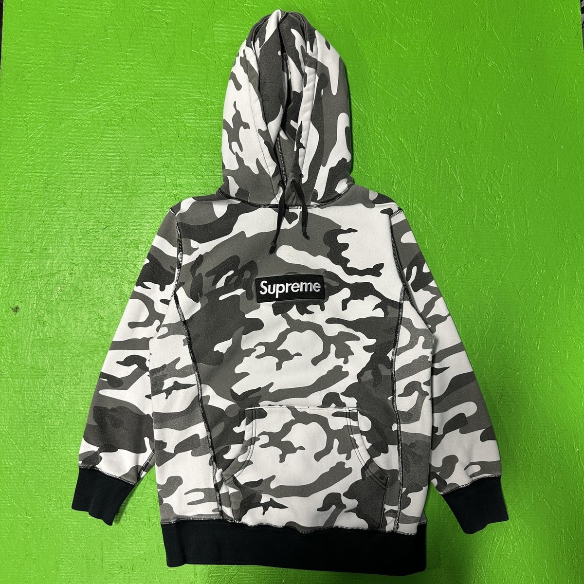 Supreme Hoodie Mens Small Black White Gray Camo Box Logo Pullover