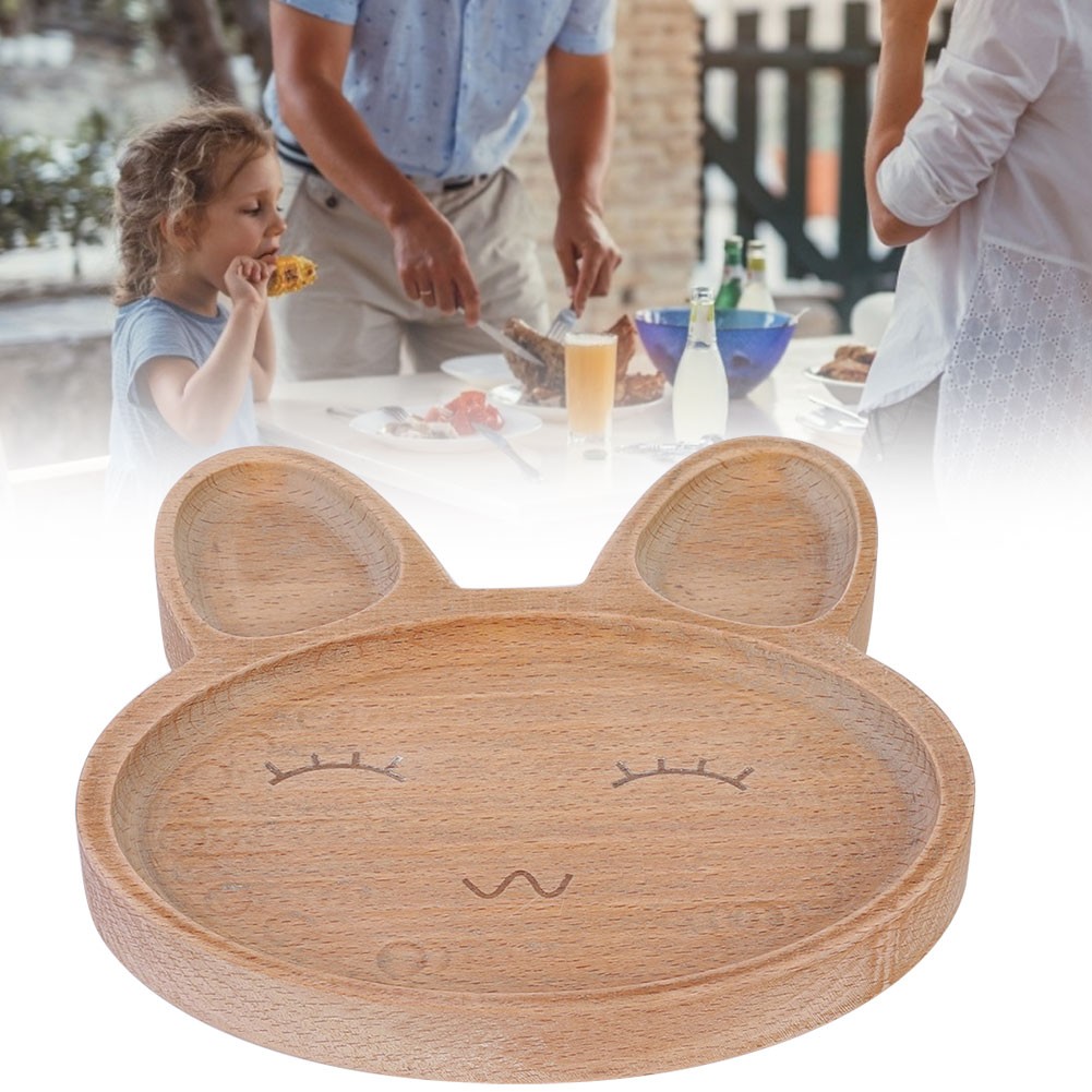 Wooden Cute Plate Divided Dish Bowl Food Serving Tray For Kid ChildrenRabb KRI✈️