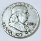 1959 D Franklin Silver Half Dollar - 90% Silver- Circulated Coin #5465