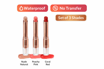 Waterproof Matte Lipstick Set 3 Colors Nude Peach Pink Coral Red Long Lasting