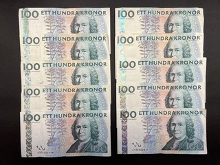 Sweden 100 Kronor Vintage Banknote Set (10) LOT: 1207 003