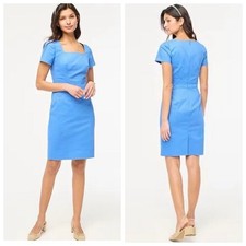 J.Crew Blue Square Neck Sheath Dress Short Sleeve BY040 Womens 12 NEW