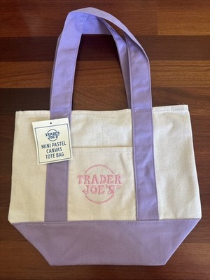 NEW NWT Limited Edition Easter Trader Joe s Pastel Purple Mini Canvas Tote Bag
