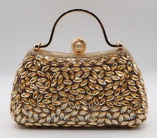 Vintage Rhinestone Evening Handbag Purse Clutch Party Wedding Purse /Gold 8264