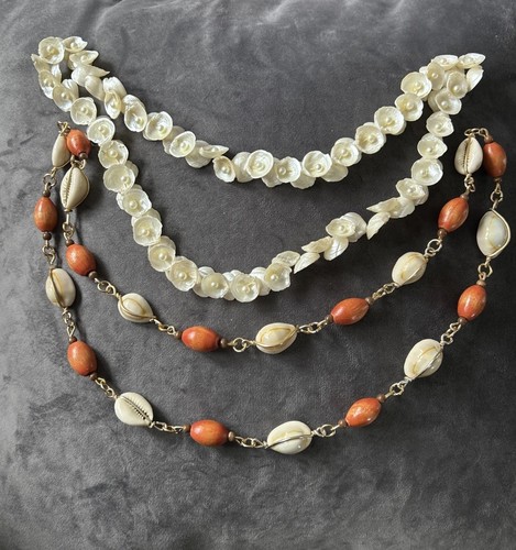 Vintage Shell Necklaces Lot Of 2 With Shell Clip On Earrings