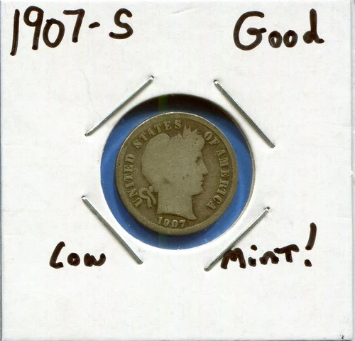 W@W 1907-s  Barber Dime, ( Tougher Date !!!! ) Good !!!!!!!!!!