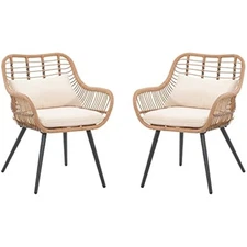Set of 2 patio dining chairs, outdoor wicker seating set with soft cus
