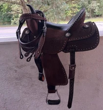 Western Roping Leather Horse Saddle: Hand Carved Western Saddle 10 To 17