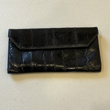 Vintage Eel Skin Wallet Black 7.25x4 Coin Purse Pouch Clutch, Used