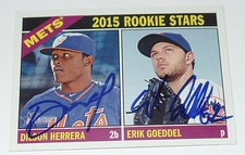 DILSON HERRERA ERIK GOEDDEL SIGNED AUTO'D 2015 TOPPS HERITAGE CARD #67 NY METS