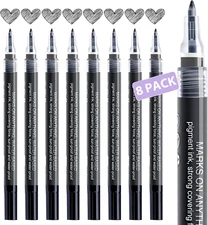 Paint Pen, 8 Pack 0.7Mm Water Based - Extra Fine Point Black Marking Pen for Met
