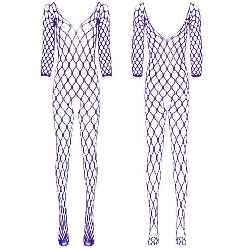 Womens Hollow Out Fishnet Bodystocking Crotchless Skinny Jumpsuit Nightwear - Picture 66 of 90