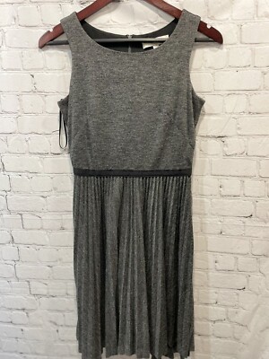 WOMAN PETITE DRESS GRAY Pleated Midi SIZE 2P