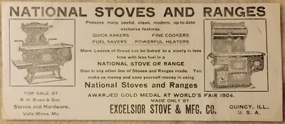 National Stove & Ranges Excelsior Rowe & Son Ink Blotter Valle Mines World's Fai