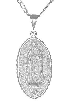 Snake or Ball Chain Necklace Sterling Silver Our Lady Of Guadalupe Medal on a Sterling Silver Cable 