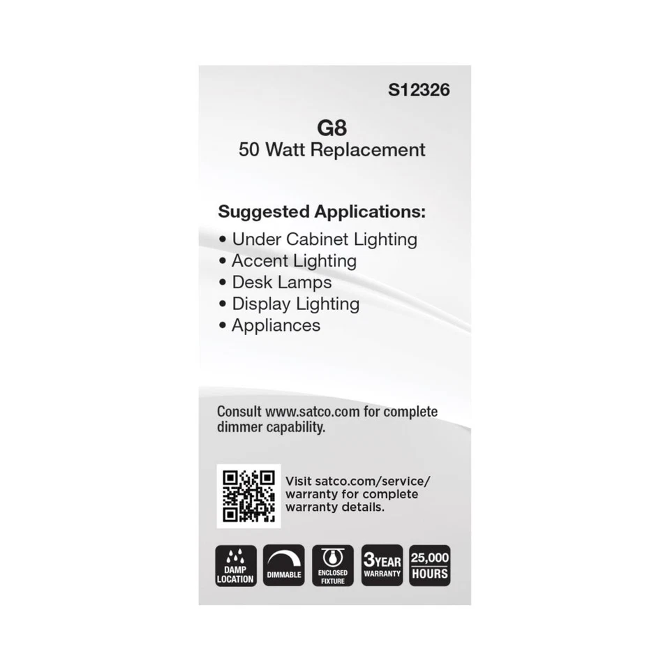 Satco S12326 - 6.5 Watt Mini LED Bulbs - G8 Base - 3000K ( 2, 5, 10 or 20 Pack) - Image 3 of 4