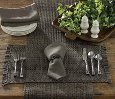 Tweed Charcoal Woven Cotton Basketweave Country Cabin Table Runner