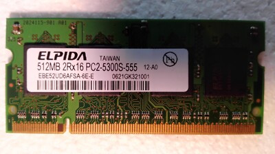 ELPIDA 512MB SO-DIMM DDR2 667MHz, PC2-5300S, RAM 200-PIN, Memory Modul