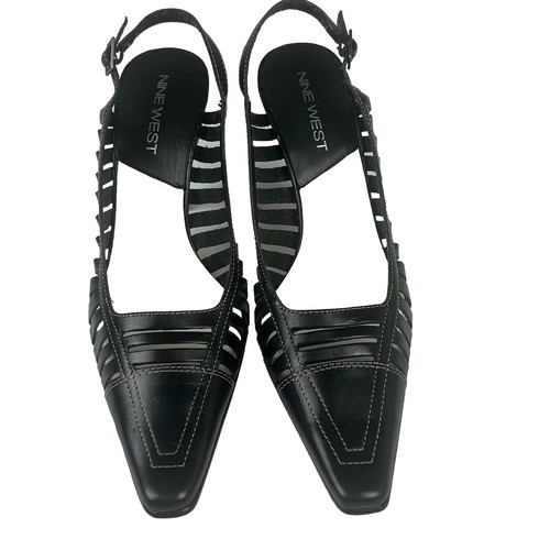 Nine West sling back heel pump Black leather size 7.5