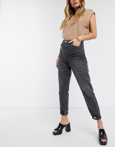Topshop MOM Washed Black Tapered Ripped 