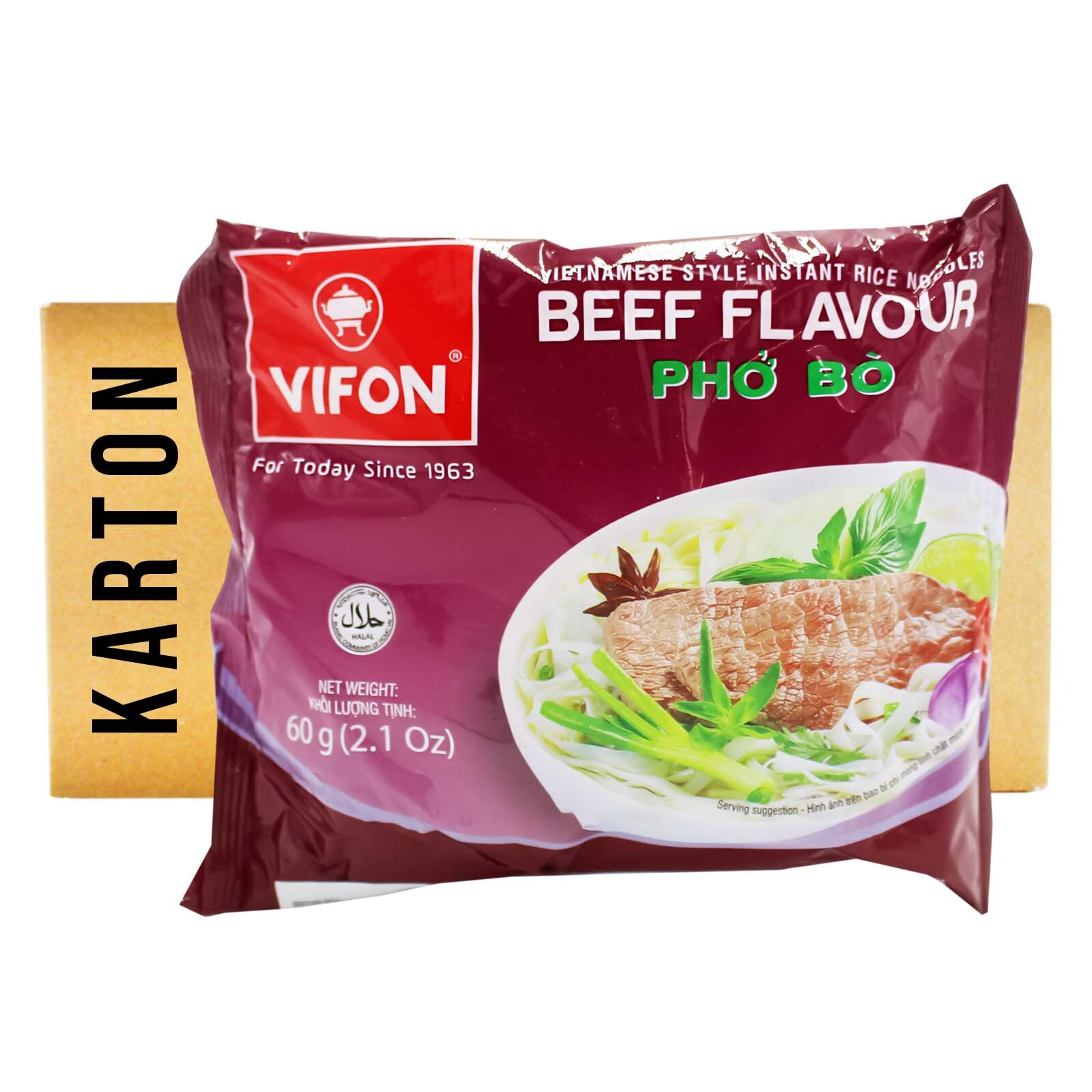 30x60g Vifon Pho Bo Instant Reisnudeln mit Rindgeschmack PHO BONudelsuppe