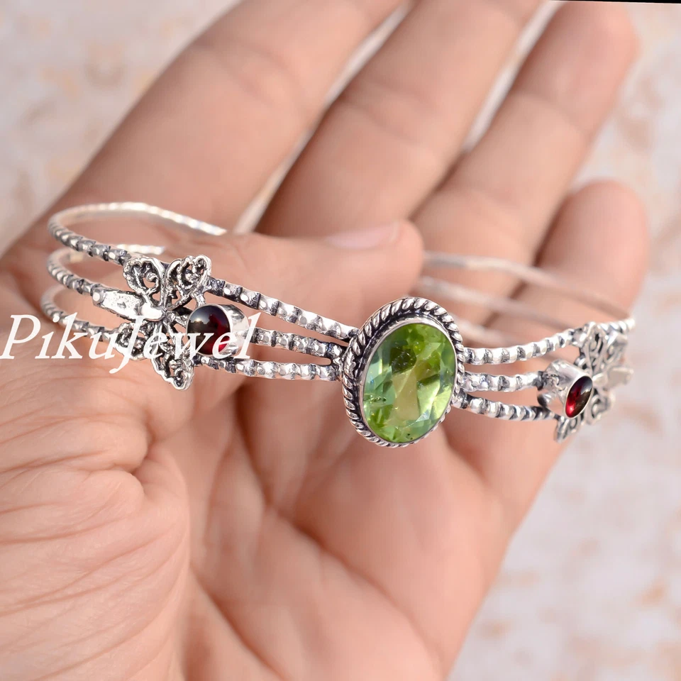 Apfel Grün Peridot Schliff & Granat Edelstein 925 Sterling Silber Mädchen Ges... - Bild 4 von 4