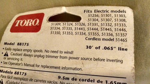 TORO REPLACEMENT SPOOL 88175 NEW ELECTRIC CORDLESS 30' .065" LINE 3336-497B 2006 - Picture 8 of 10