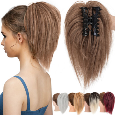 Thick Claw Clip Messy Hair Bun Piece Straight Ponytail Extensions Real as Human
