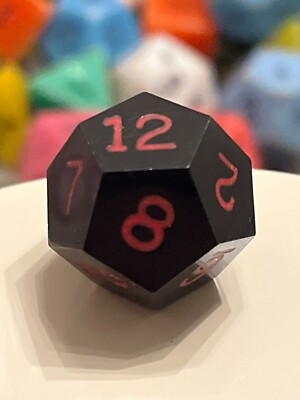 Vintage Gamescience d12 black widow black w/ fresh red rpg ad&d dice 120723@