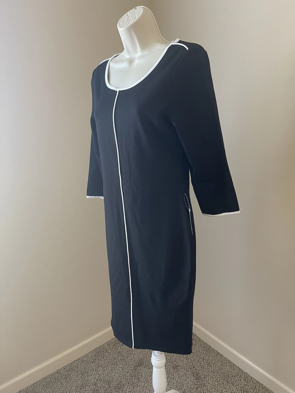 VETEMENTS Abito donna Venus nero girocollo manica 1 2 MIDI comodo bodycon s M senza cintura