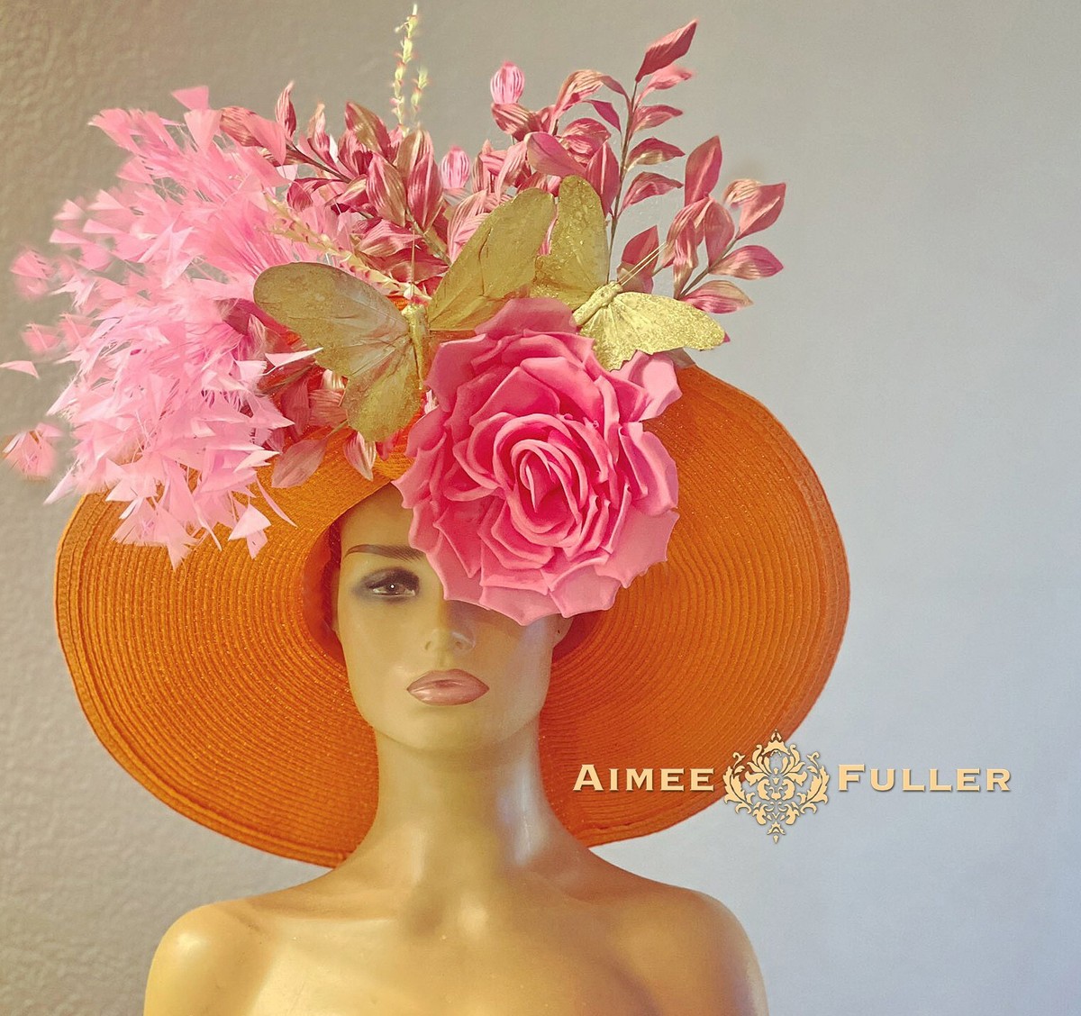 Kentucky Derby Hat Orange Hot Pink Fuchsia Gold Butterfly  display picture 1