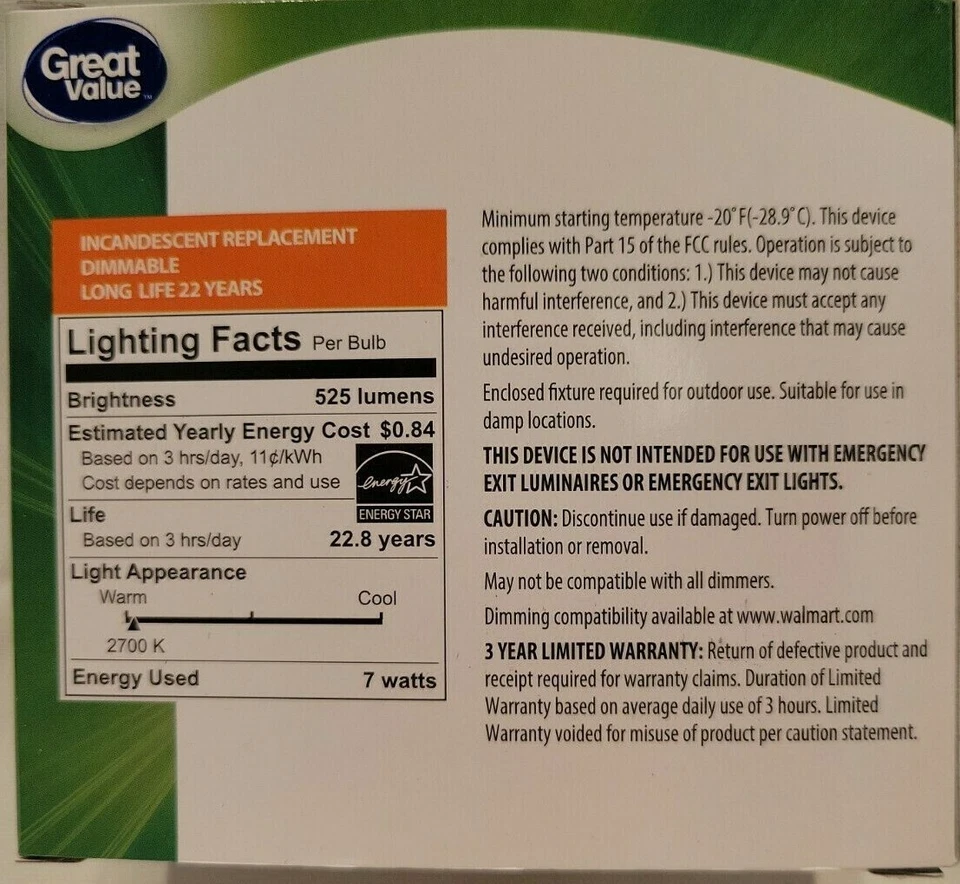 8 Great Value 7W (50W Equivalent) LED R20 Globe Dimmable Soft White Light Bulbs - Image 3 of 4