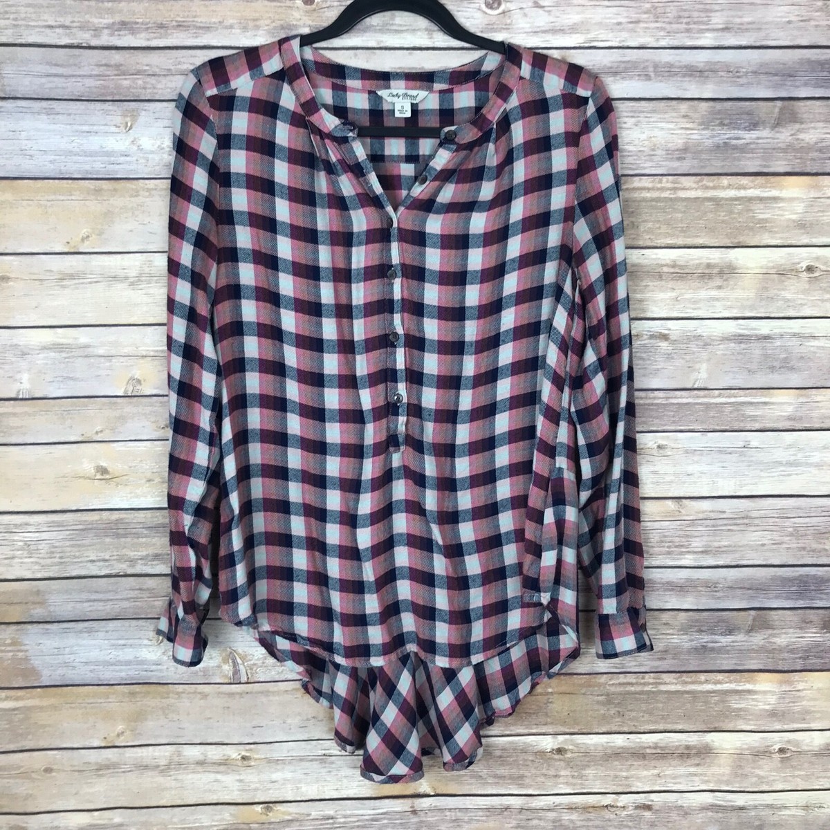 Lucky Brand Top Womens Small Plaid Girlfriend 1/2 Button
