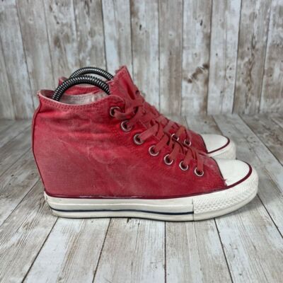 Converse Hidden Wedge High Top Sneakers Red Canvas Platform Lace Up Size 8