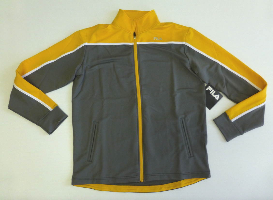 Giacca atletica da uomo Fila taglia large grigia e gialla fila anteriore pista nuova difettosa