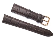 19mm Brown Croco Embossed Leather Unisex Watch Strap Band Rose Gold Tone Buckle