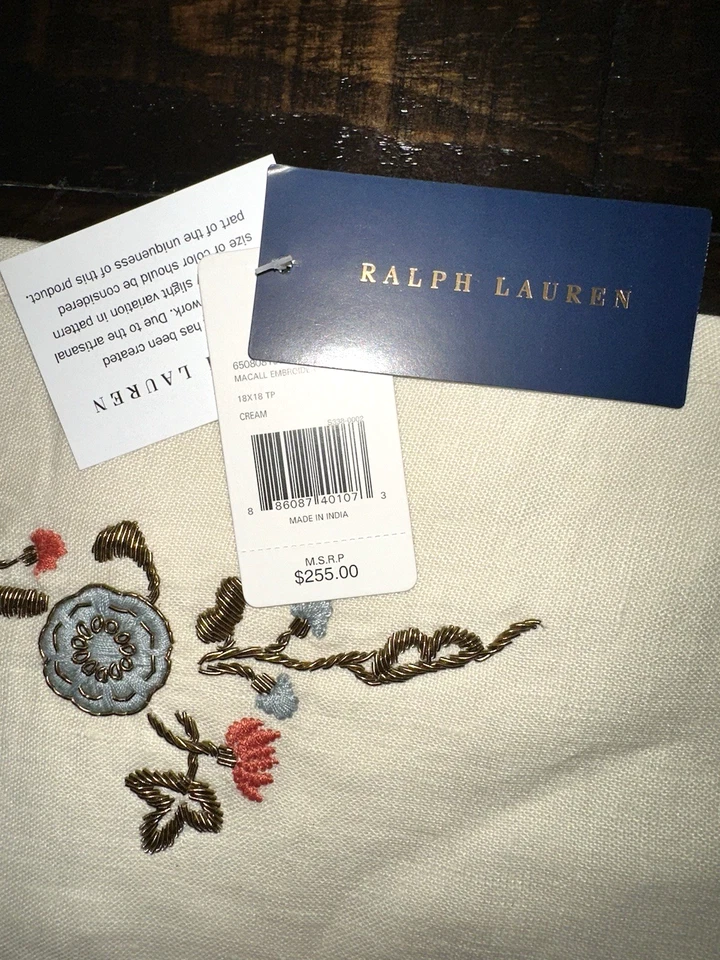 RALPH LAUREN Macall Floral Embroidery Linen Pillow Cover 18x18 NWT $255 LOT Of 4 - Image 3 of 4