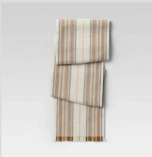 Threshold 72" x 14" Brown Cream Stripe Linen Cotton Table Runner