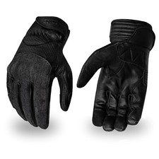 New Black Full Finger Leather and Denim Gloves For Motorcycle Biker Riding