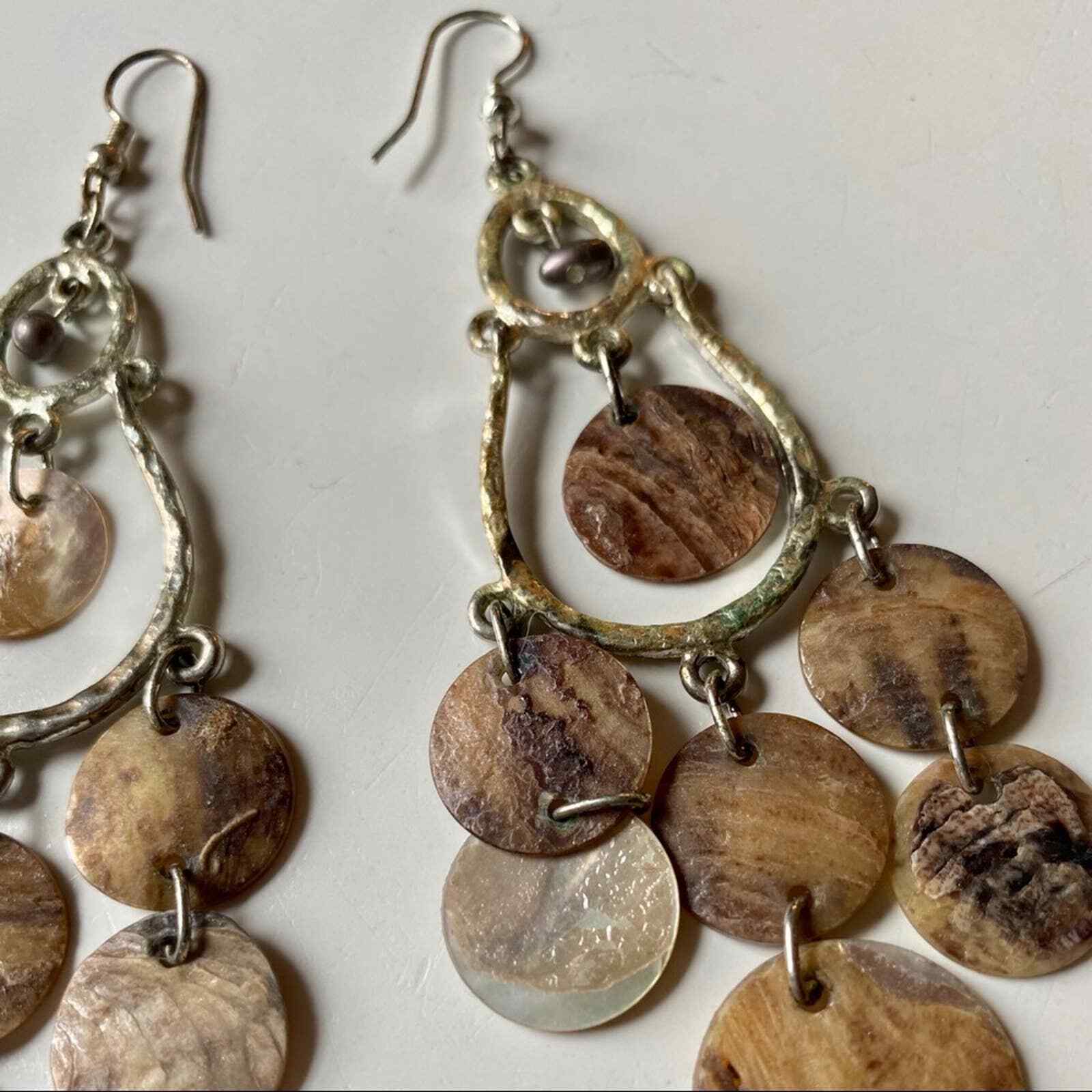 Silver & Shell Dangling Statement Earrings - image 4
