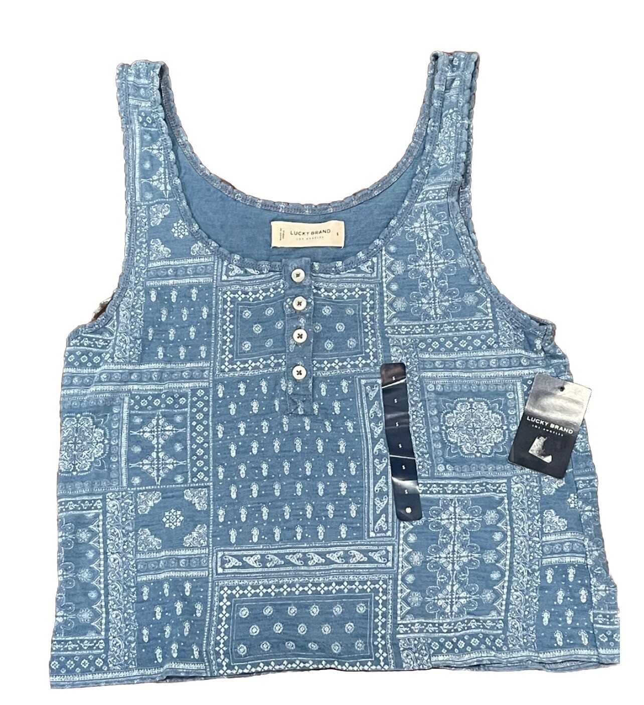 Lucky Brand Women's Waffle Henley Tank Blue Size Medium eBay