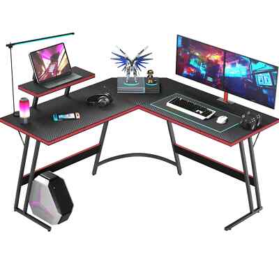 L-Shaped Gaming Desk 51'' Corner Office Desk W/ Removable Monitor Riser, Black
