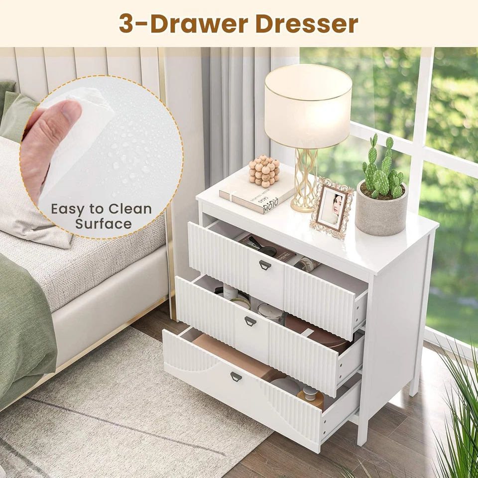 3-Tier Drawer Dresser, Modern Style Chest of Drawers, Home Storage Cabinet W/Ant - image 4 of 4